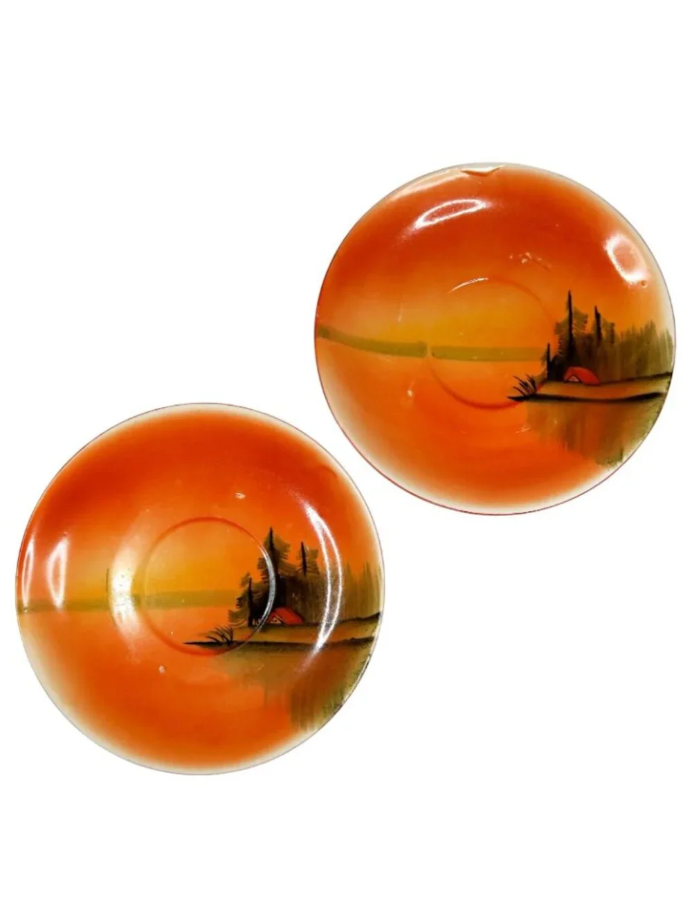 Scenic Luster Teacup & Saucer Pair 1920s-1940s Made in Japan Hand-Painted